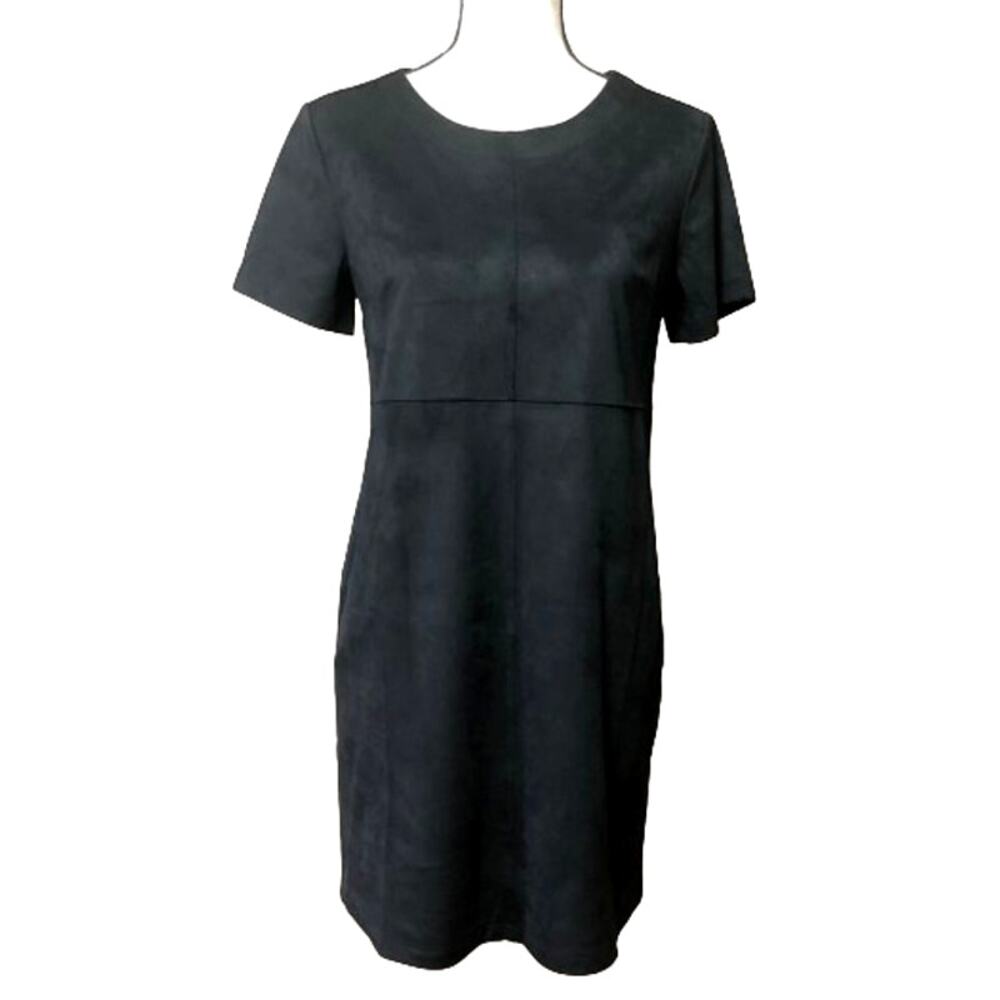 Candace Cameron Bure Faux Suede Mini Shift Dress Black Office Siren XS Petites